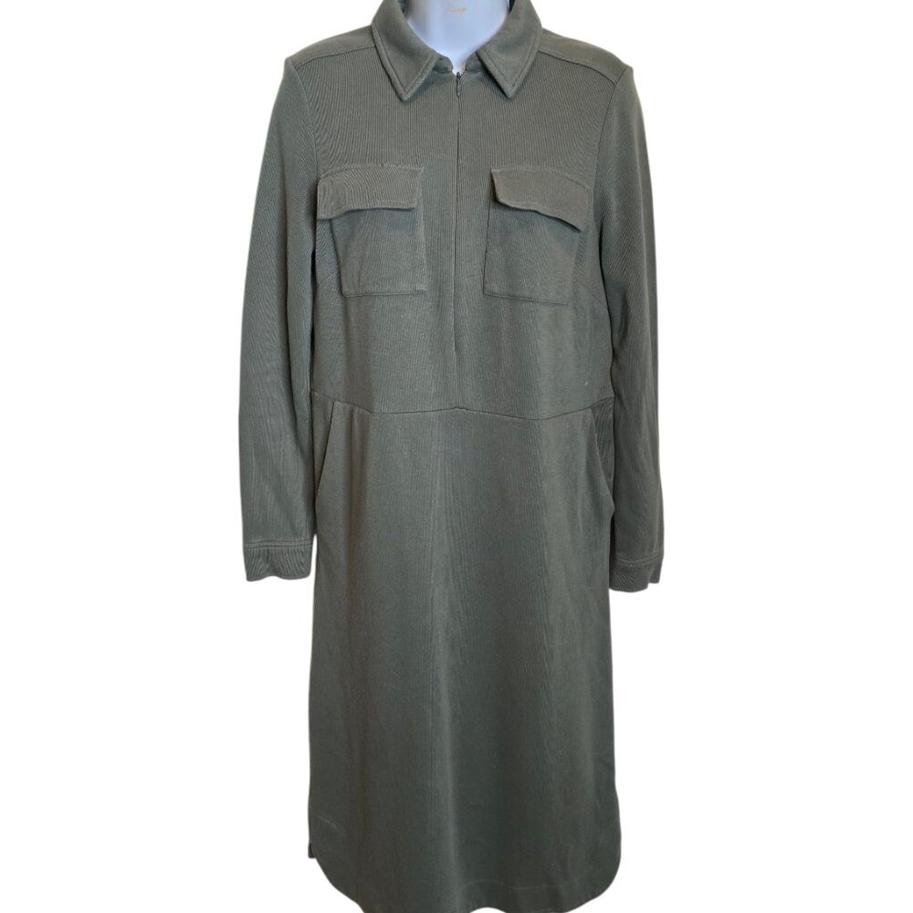 Boden Olive Green Utility Midi Shirt Dress 8 Long Sleeve Zip Front Safari Pocket